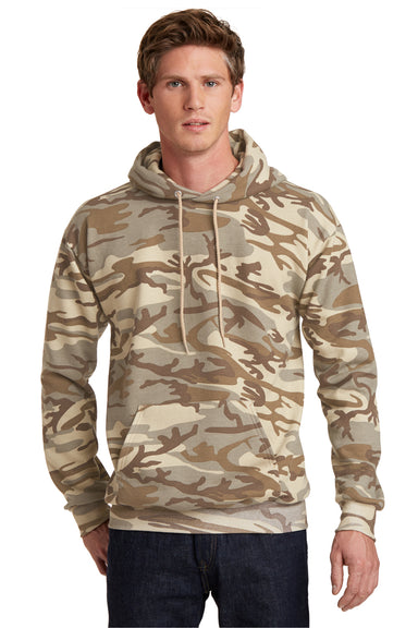 Port & Company PC78HC Mens Core Pill Resistant Fleece Hooded Sweatshirt Hoodie Desert Camo Model Front