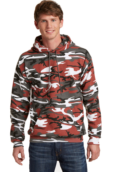 Port & Company PC78HC Mens Core Pill Resistant Fleece Hooded Sweatshirt Hoodie Red Camo Model Front