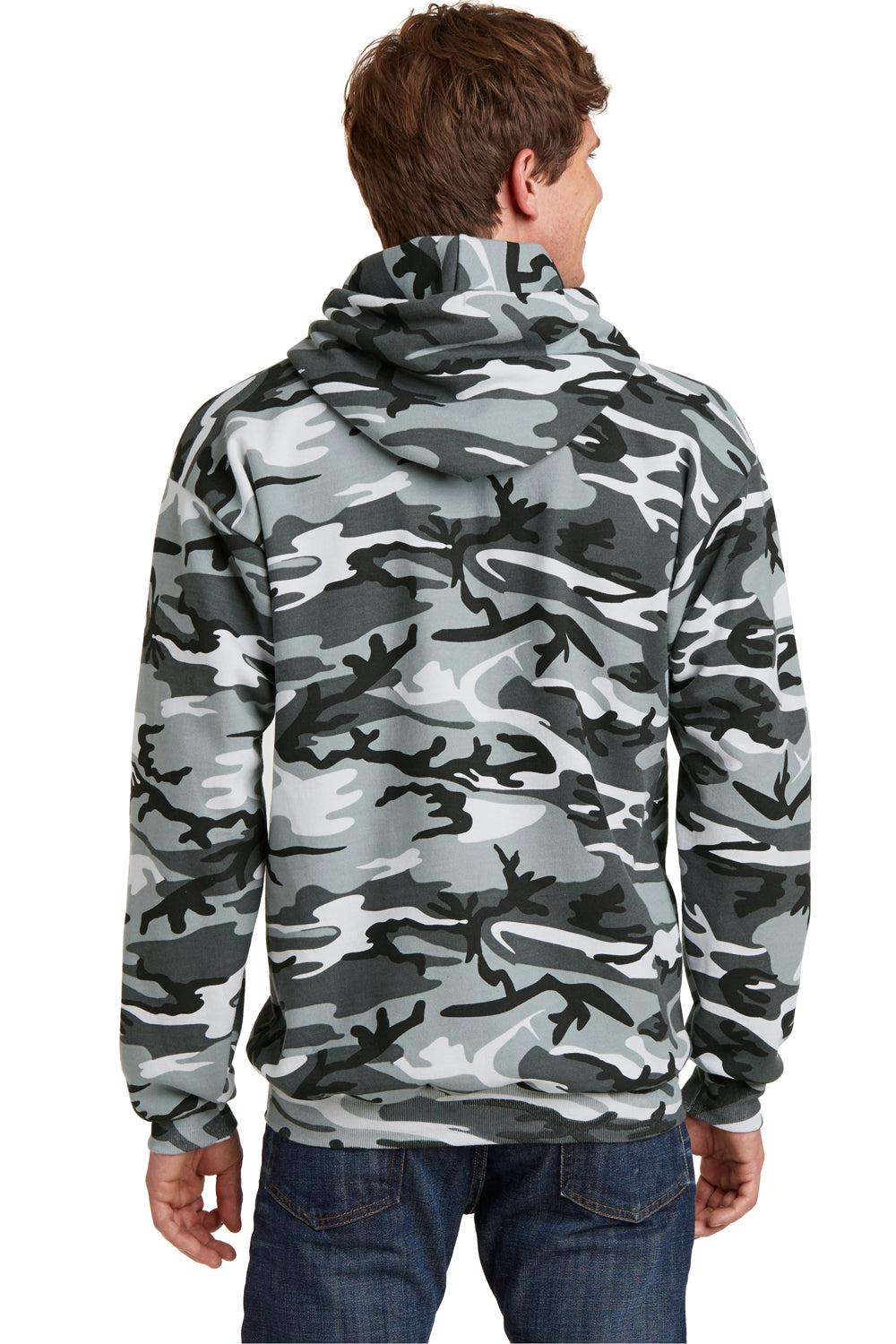 Port & Company PC78HC Mens Core Pill Resistant Fleece Hooded Sweatshirt Hoodie Winter Camo Model Back