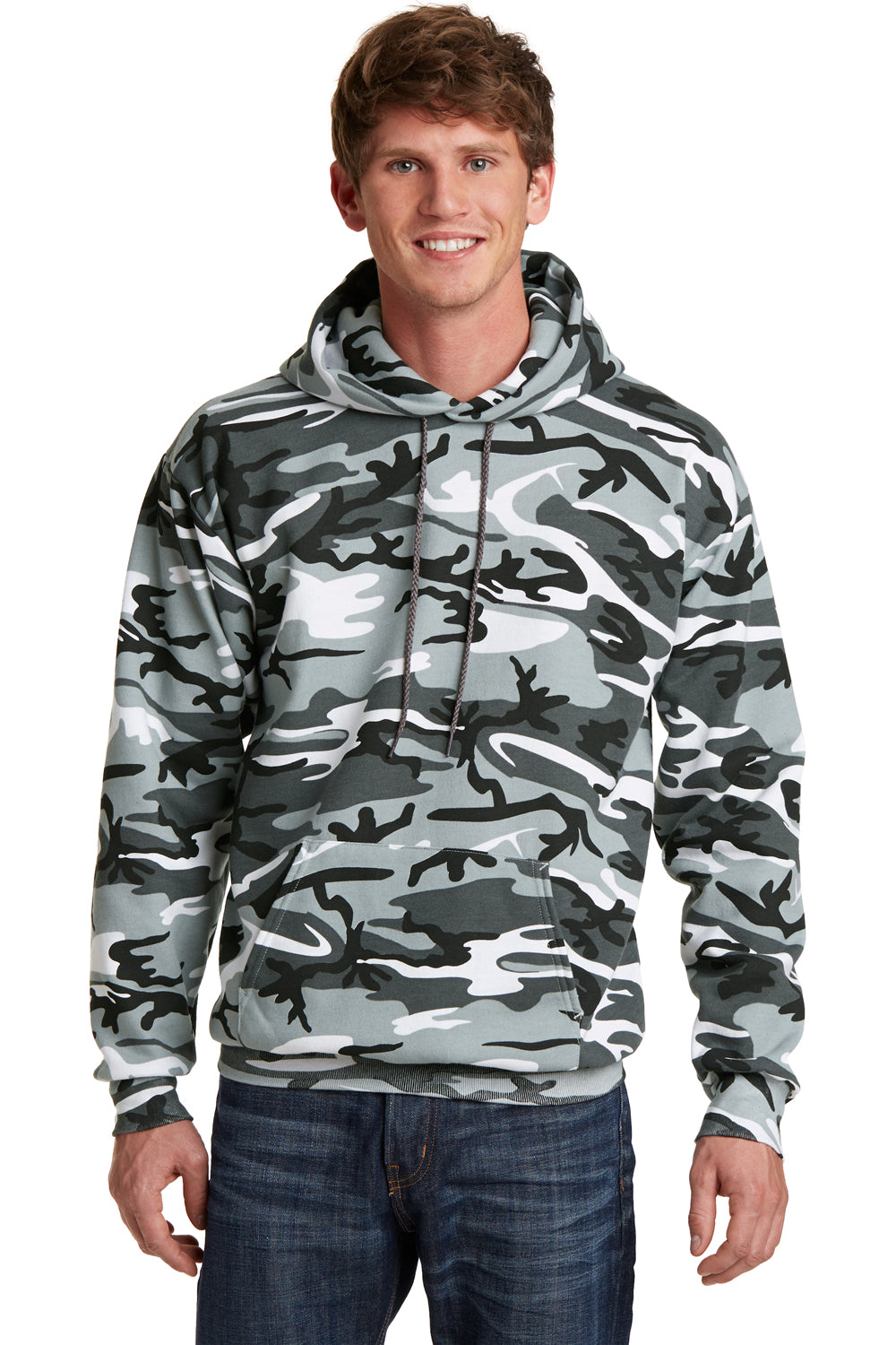 Port & Company PC78HC Mens Core Pill Resistant Fleece Hooded Sweatshirt Hoodie Winter Camo Model Front