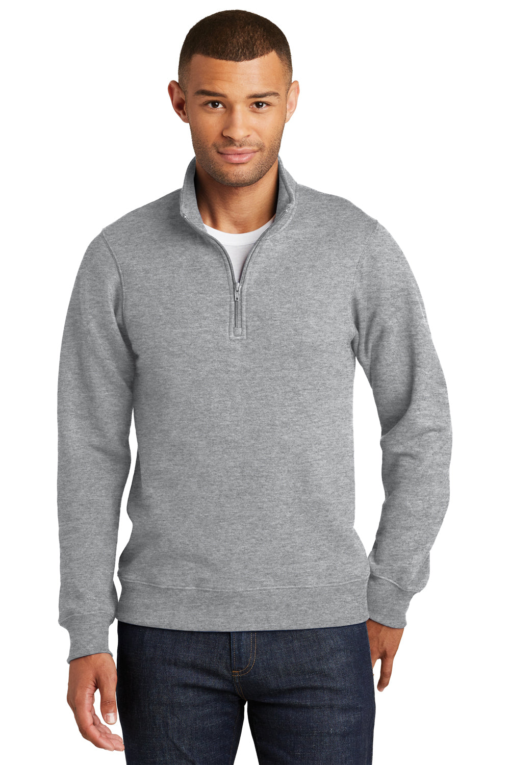 Port & Company PC850Q Mens Fan Favorite Fleece 1/4 Zip Sweatshirt Heather Grey Model Front