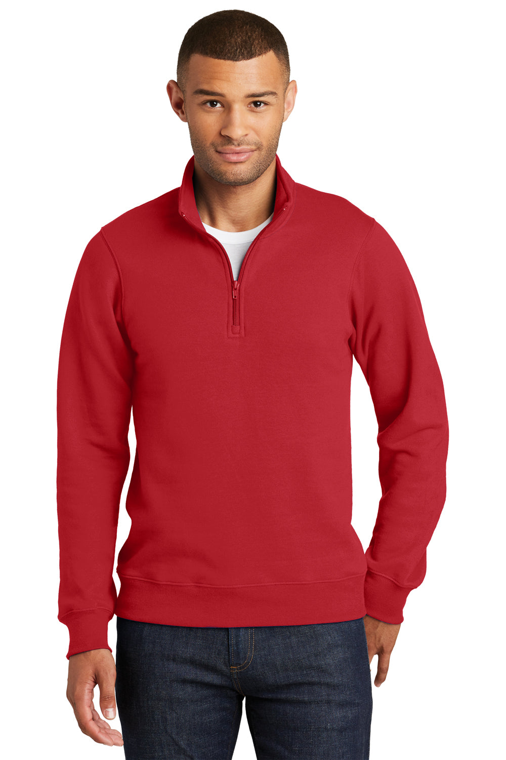 Port & Company PC850Q Mens Fan Favorite Fleece 1/4 Zip Sweatshirt Bright Red Model Front