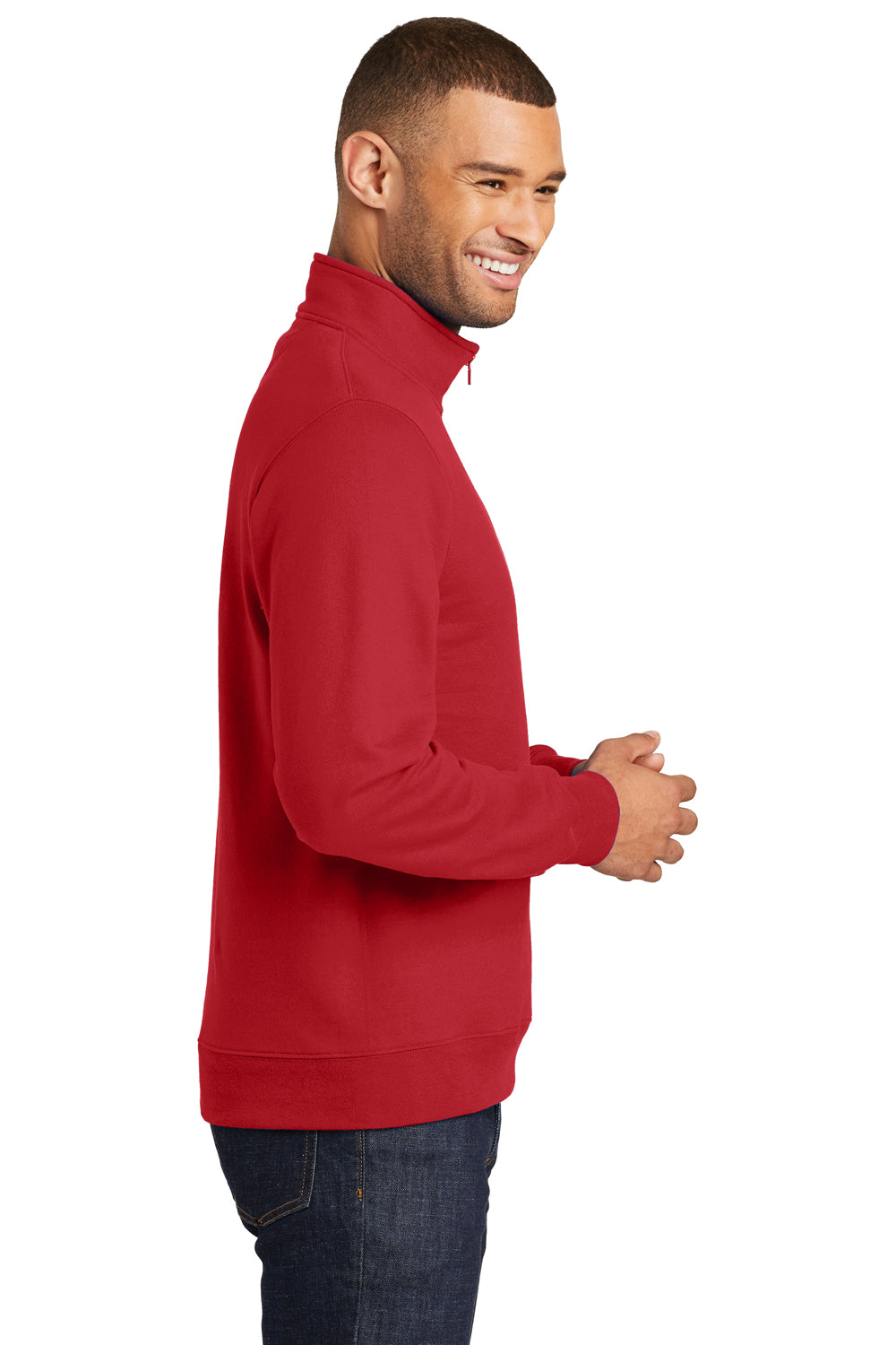 Port & Company PC850Q Mens Fan Favorite Fleece 1/4 Zip Sweatshirt Bright Red Model Side