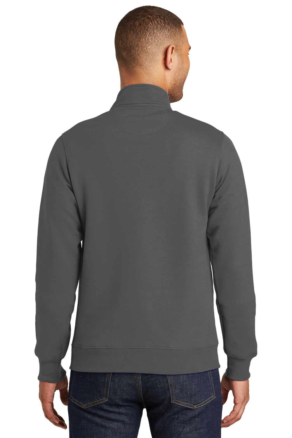 Port & Company PC850Q Mens Fan Favorite Fleece 1/4 Zip Sweatshirt Charcoal Grey Model Back