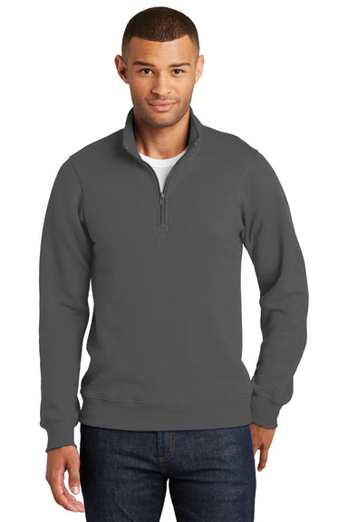 Port & Company PC850Q Mens Fan Favorite Fleece 1/4 Zip Sweatshirt Charcoal Grey Model Front