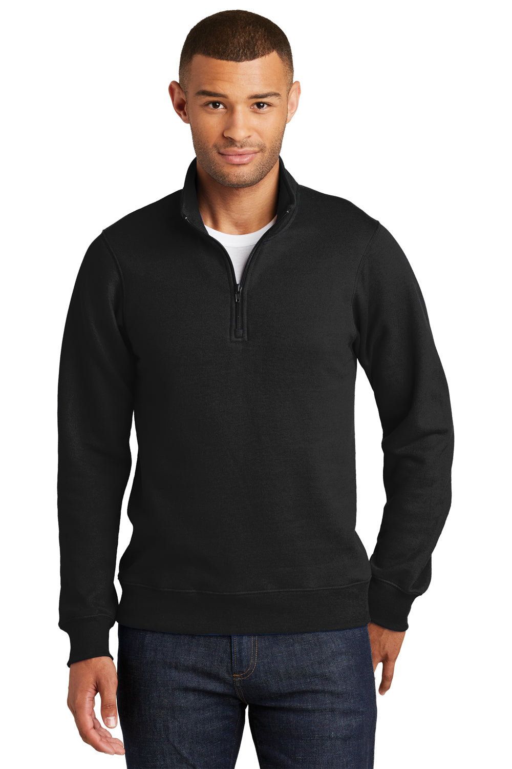 Port & Company PC850Q Mens Fan Favorite Fleece 1/4 Zip Sweatshirt Jet Black Model Front