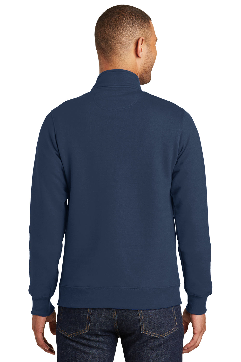 Port & Company PC850Q Mens Fan Favorite Fleece 1/4 Zip Sweatshirt Team Navy Blue Model Back