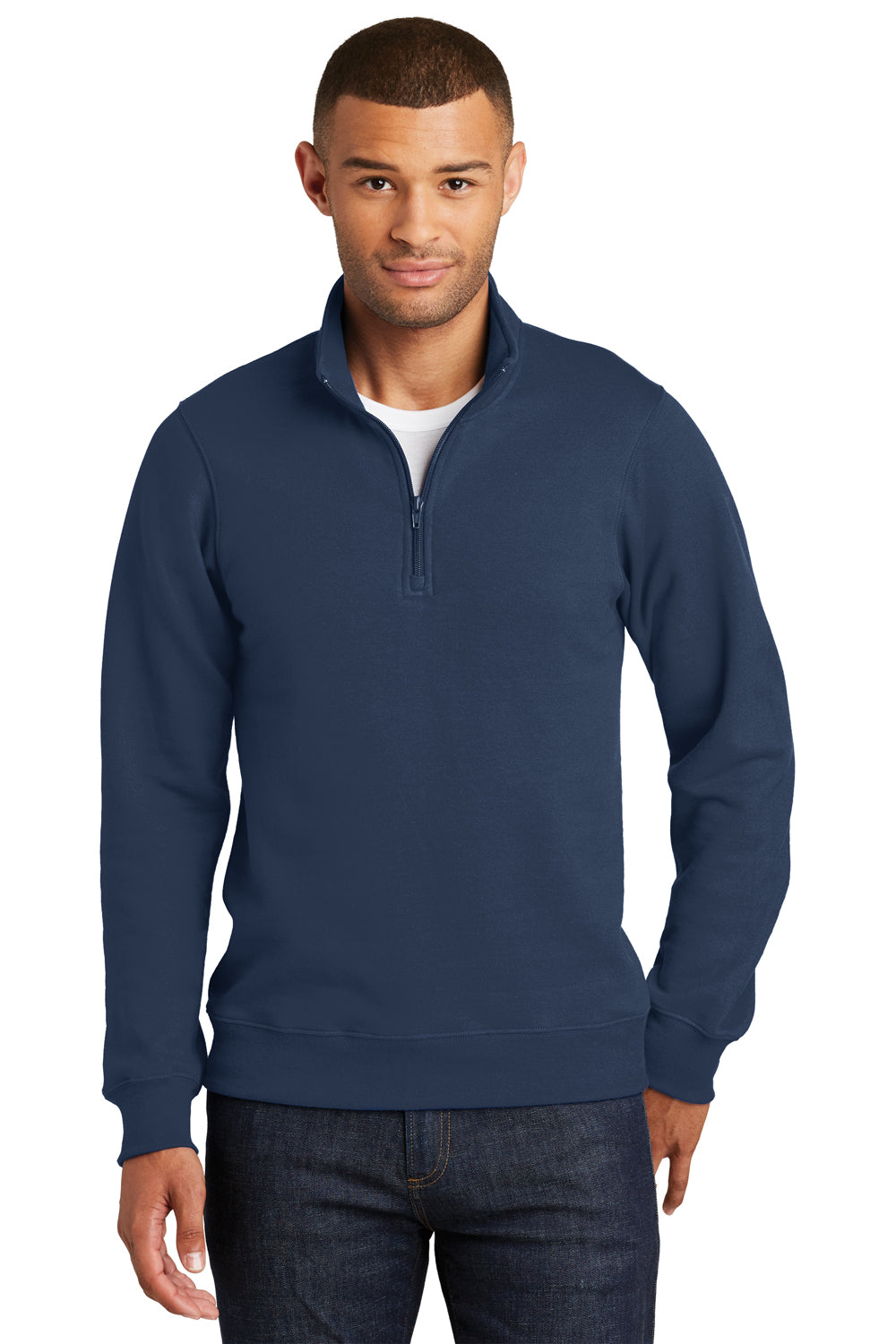 Port & Company PC850Q Mens Fan Favorite Fleece 1/4 Zip Sweatshirt Team Navy Blue Model Front