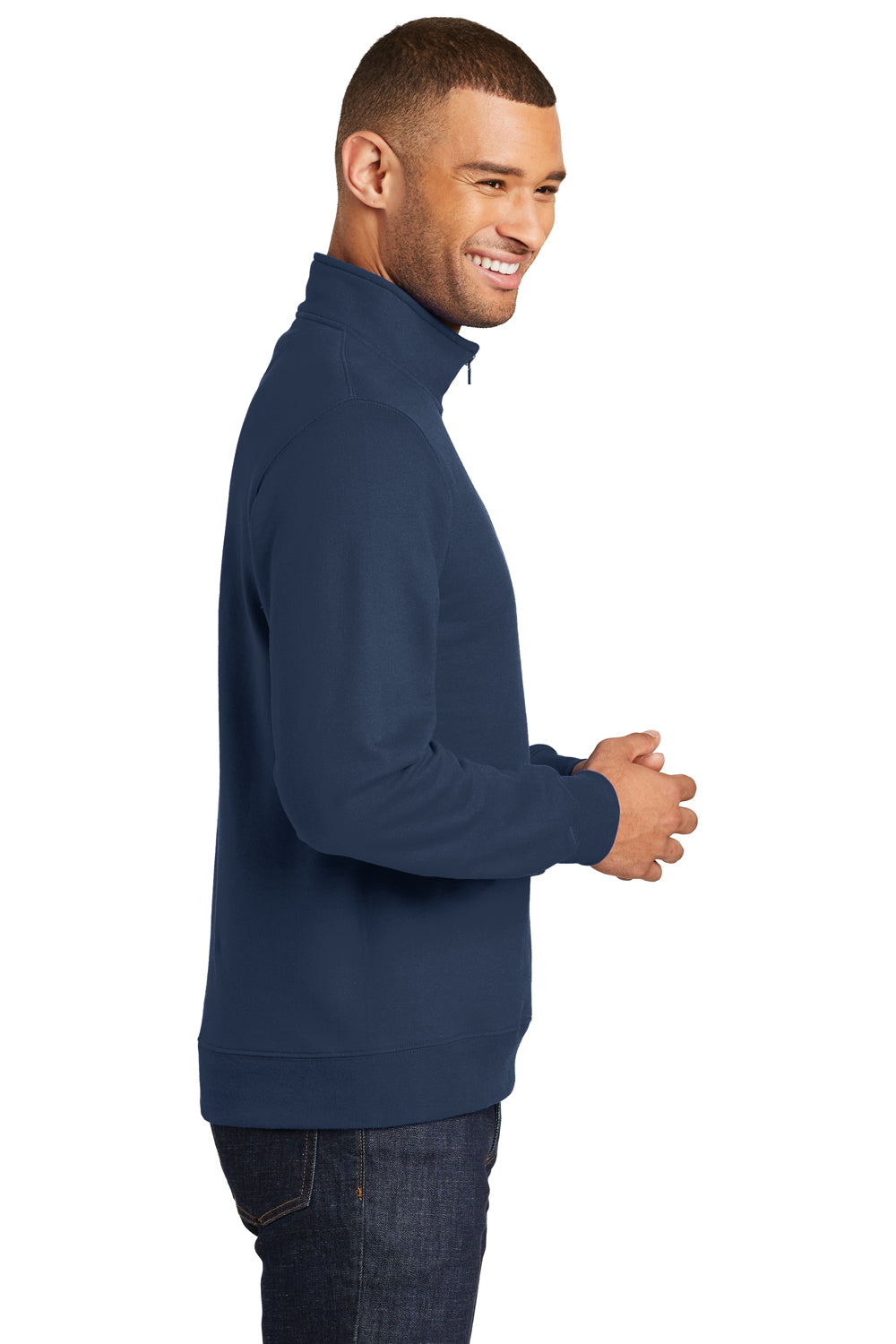 Port & Company PC850Q Mens Fan Favorite Fleece 1/4 Zip Sweatshirt Team Navy Blue Model Side