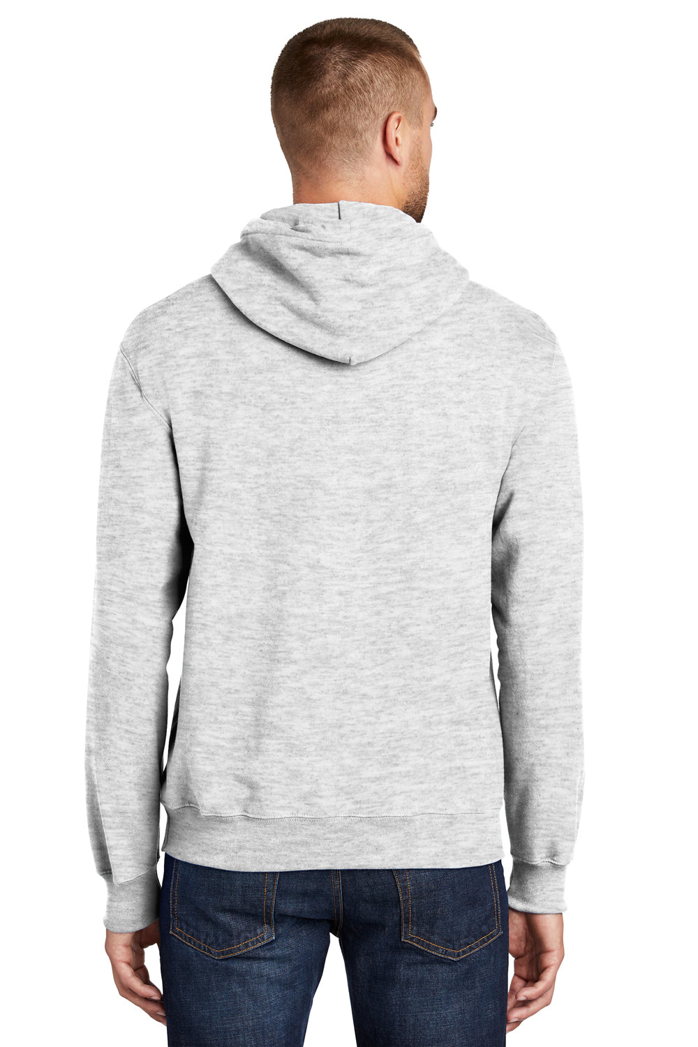 Port & Company PC90H/PC90HT Mens Essential Pill Resistant Fleece Hooded Sweatshirt Hoodie Ash Grey Model Back