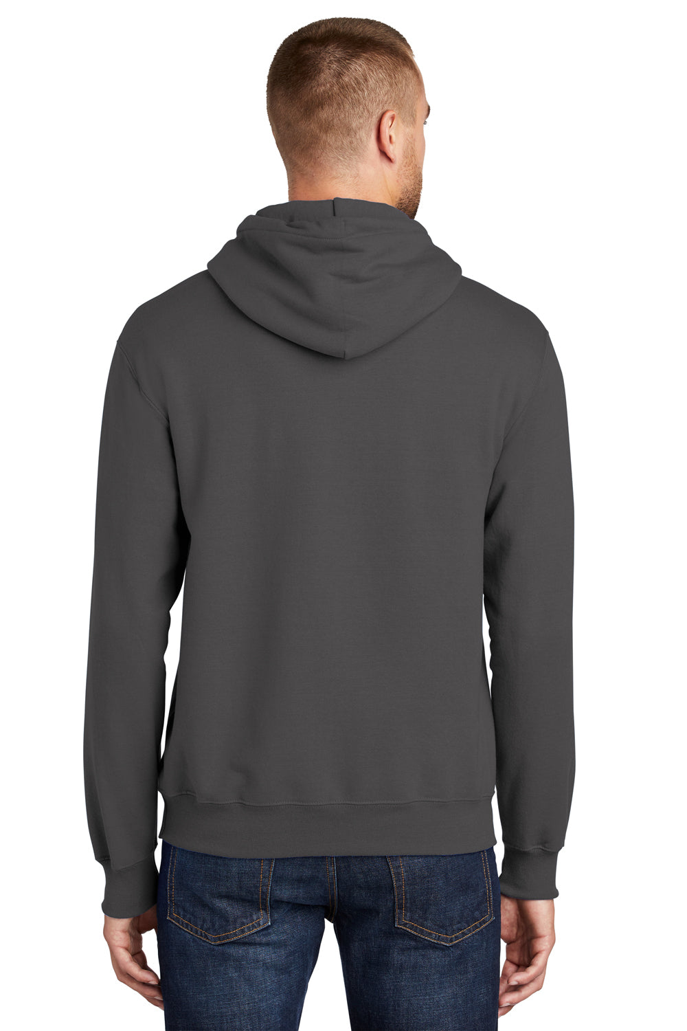 Port & Company PC90H/PC90HT Mens Essential Pill Resistant Fleece Hooded Sweatshirt Hoodie Charcoal Grey Model Back