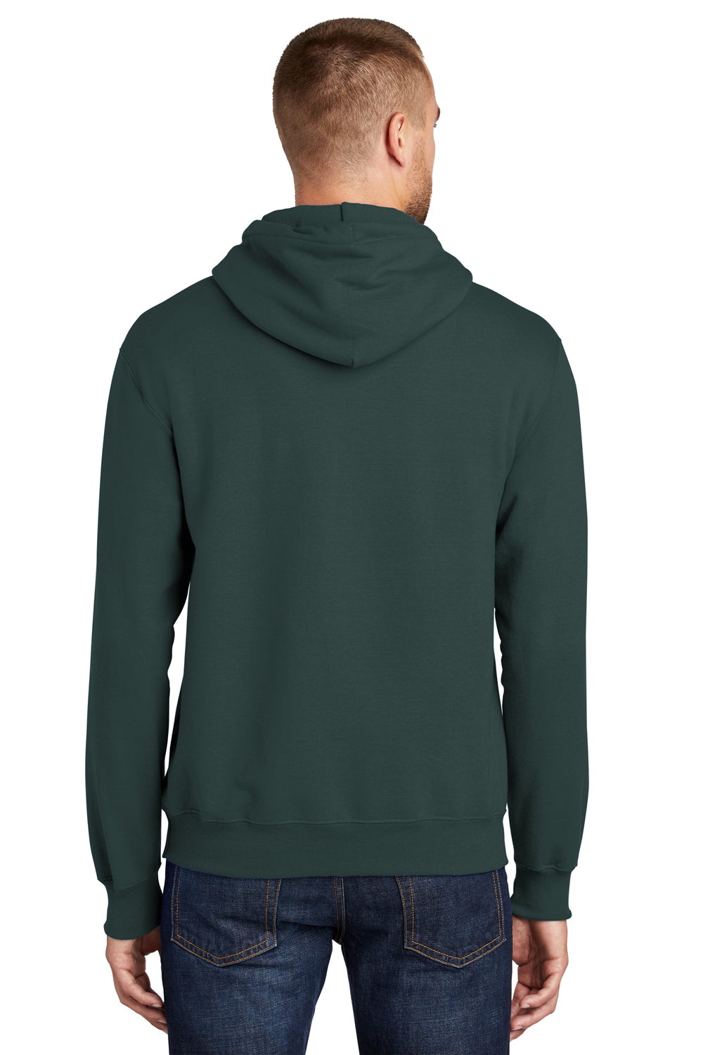 Port & Company PC90H/PC90HT Mens Essential Pill Resistant Fleece Hooded Sweatshirt Hoodie Dark Green Model Back