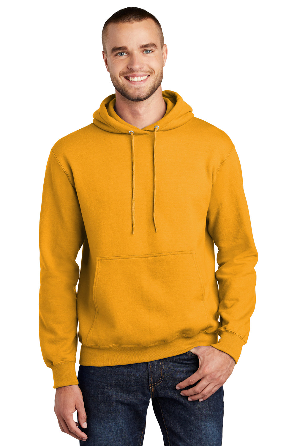 Port & Company PC90H/PC90HT Mens Essential Pill Resistant Fleece Hooded Sweatshirt Hoodie Gold Model Front