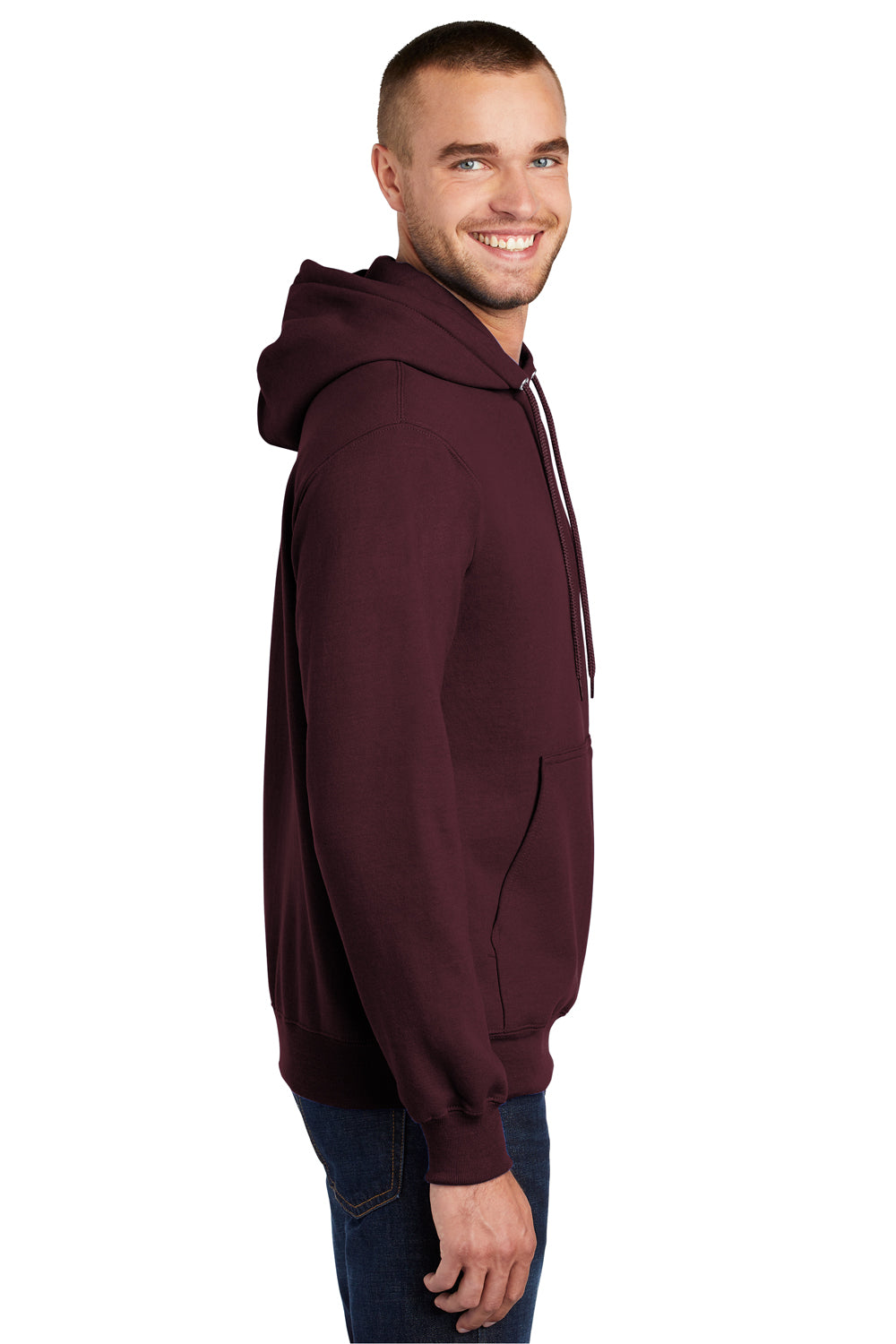 Port & Company PC90H/PC90HT Mens Essential Pill Resistant Fleece Hooded Sweatshirt Hoodie Maroon Model Side