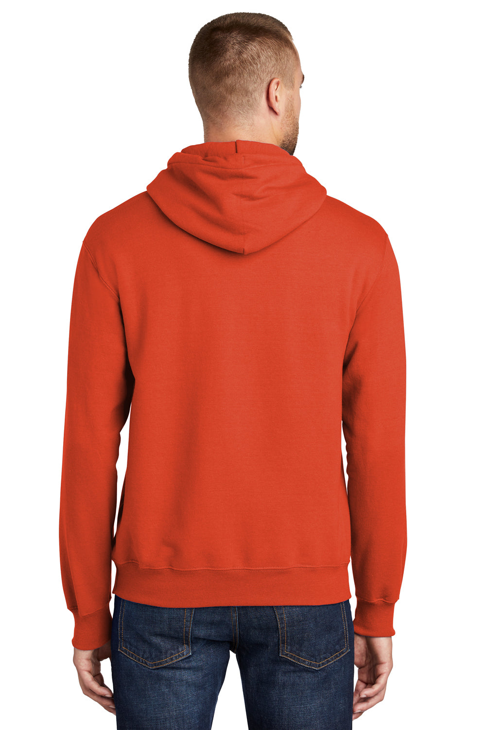 Port & Company PC90H/PC90HT Mens Essential Pill Resistant Fleece Hooded Sweatshirt Hoodie Orange Model Back