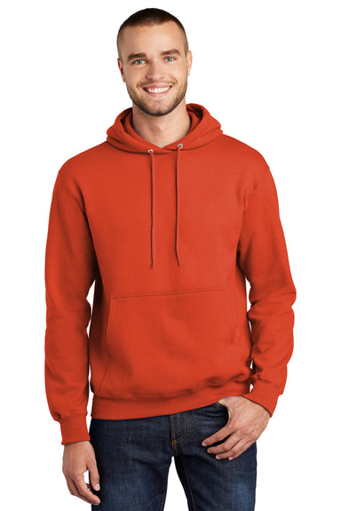 Port & Company PC90H/PC90HT Mens Essential Pill Resistant Fleece Hooded Sweatshirt Hoodie Orange Model Front