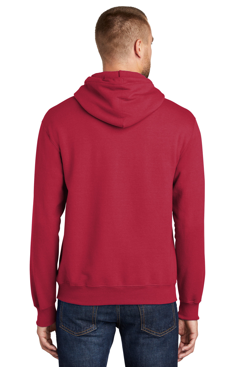 Port & Company PC90H/PC90HT Mens Essential Pill Resistant Fleece Hooded Sweatshirt Hoodie Red Model Back