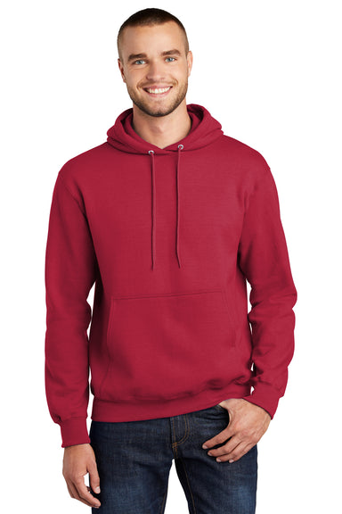 Port & Company PC90H/PC90HT Mens Essential Pill Resistant Fleece Hooded Sweatshirt Hoodie Red Model Front