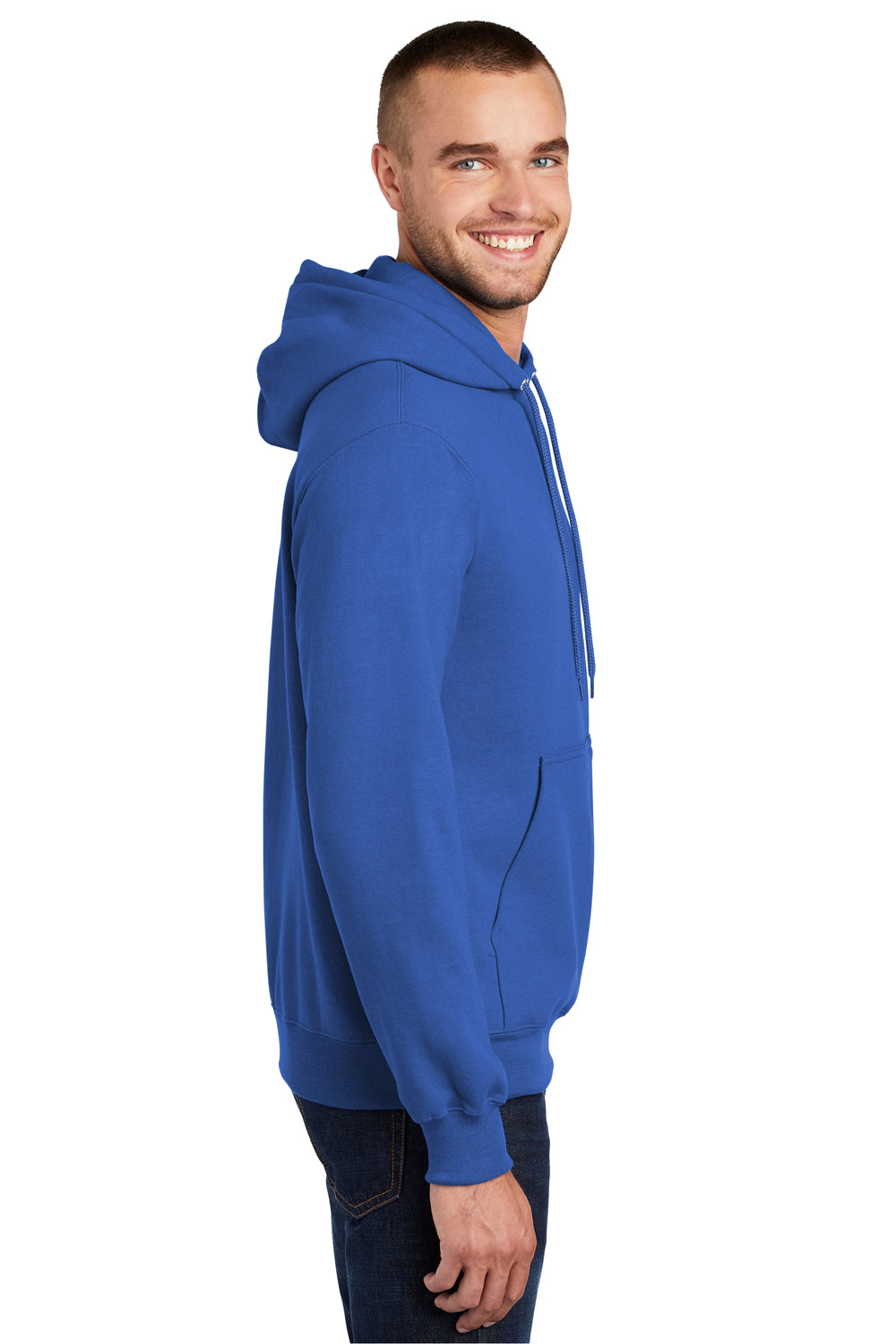 Port & Company PC90H/PC90HT Mens Essential Pill Resistant Fleece Hooded Sweatshirt Hoodie Royal Blue Model Side