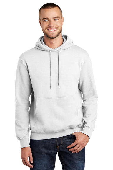 Port & Company PC90H/PC90HT Mens Essential Pill Resistant Fleece Hooded Sweatshirt Hoodie White Model Front