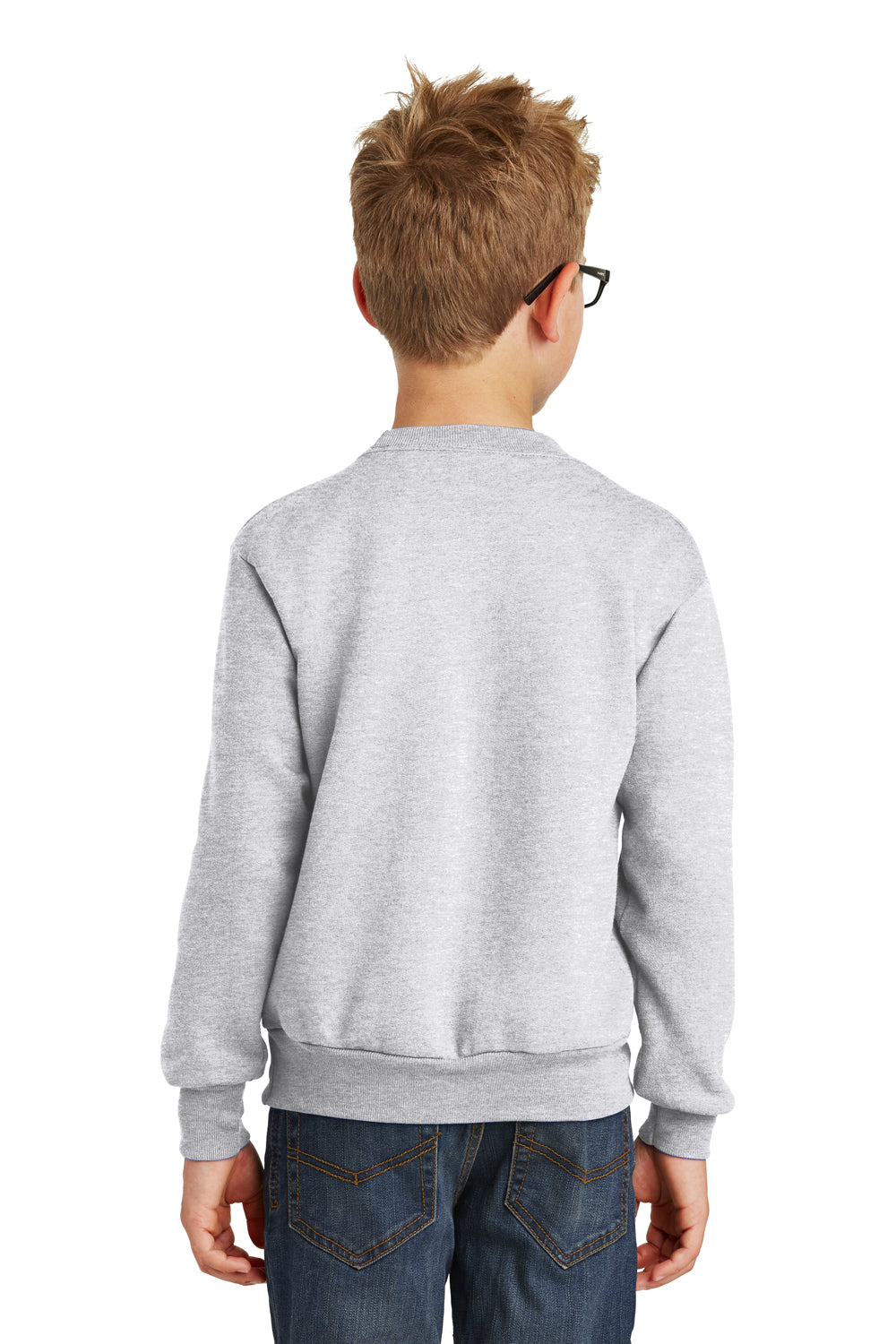 Port & Company PC90Y Youth Core Pill Resistant Fleece Crewneck Sweatshirt Ash Grey Model Back