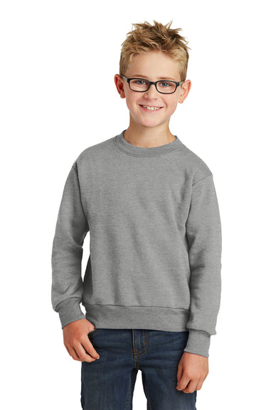 Port & Company PC90Y Youth Core Pill Resistant Fleece Crewneck Sweatshirt Heather Grey Model Front