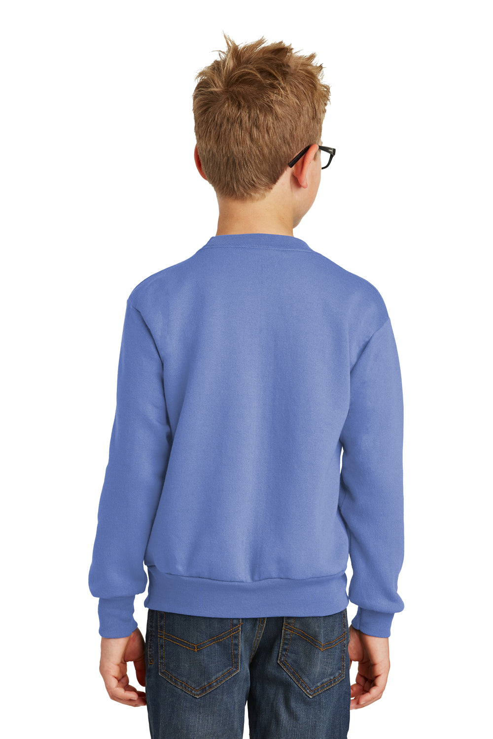 Port & Company PC90Y Youth Core Pill Resistant Fleece Crewneck Sweatshirt Carolina Blue Model Back