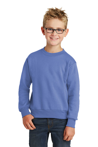 Port & Company PC90Y Youth Core Pill Resistant Fleece Crewneck Sweatshirt Carolina Blue Model Front