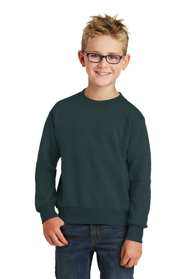 Port & Company PC90Y Youth Core Pill Resistant Fleece Crewneck Sweatshirt Dark Green Model Front