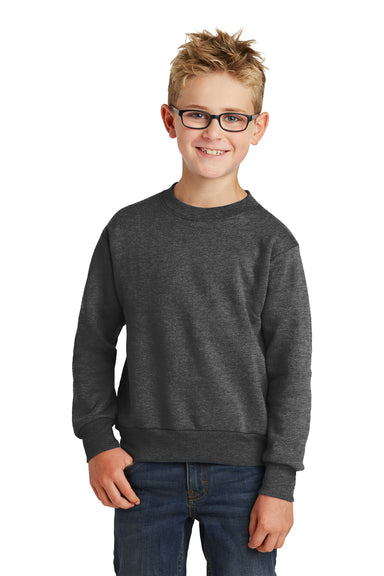 Port & Company PC90Y Youth Core Pill Resistant Fleece Crewneck Sweatshirt Heather Dark Grey Model Front