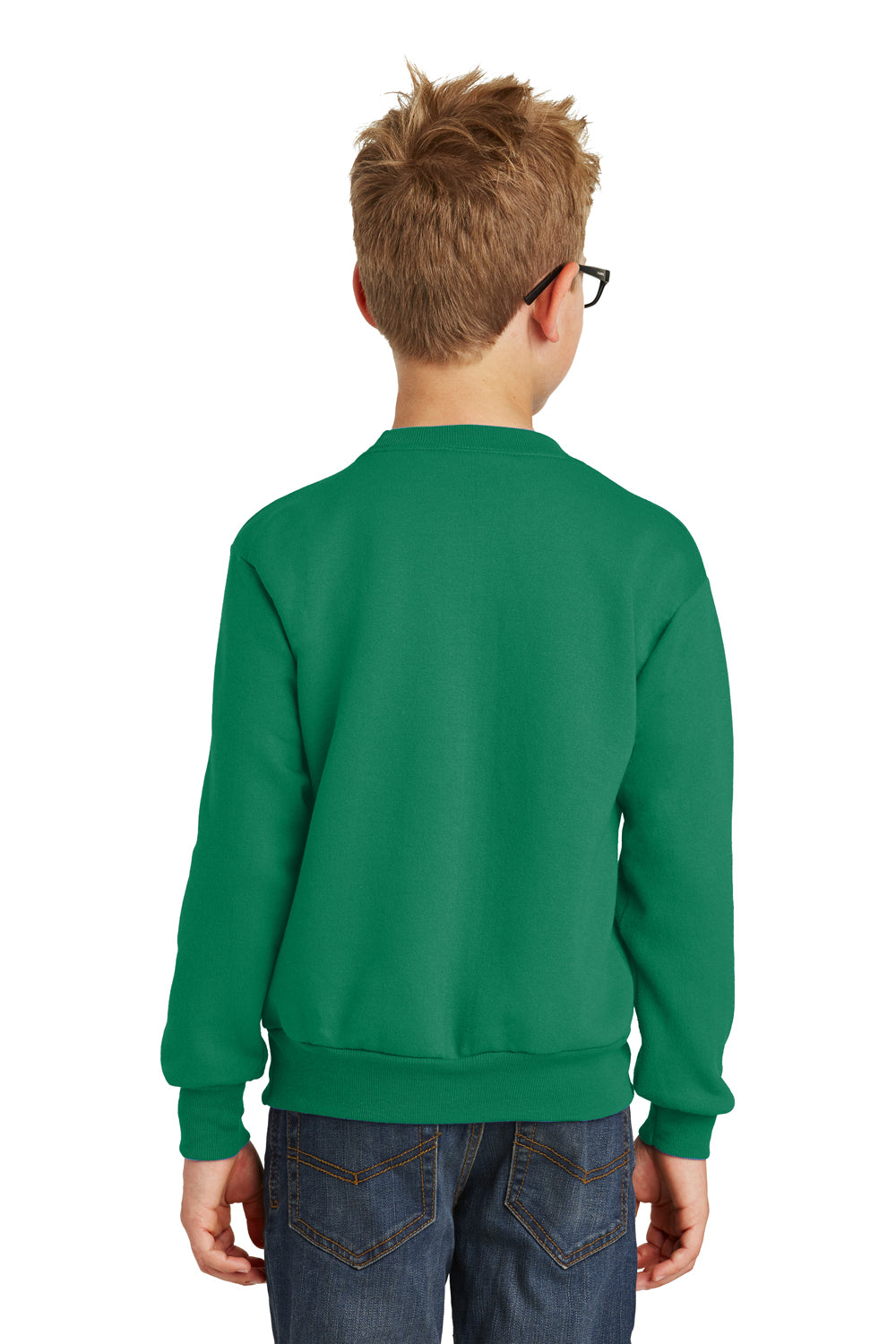 Port & Company PC90Y Youth Core Pill Resistant Fleece Crewneck Sweatshirt Kelly Green Model Back