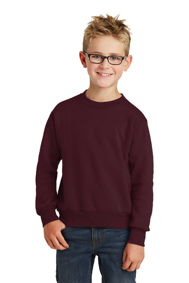 Port & Company PC90Y Youth Core Pill Resistant Fleece Crewneck Sweatshirt Maroon Model Front