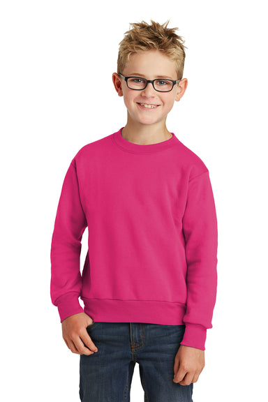 Port & Company PC90Y Youth Core Pill Resistant Fleece Crewneck Sweatshirt Sangria Pink Model Front