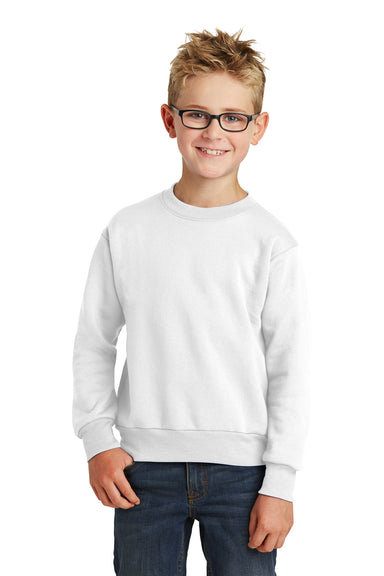 Port & Company PC90Y Youth Core Pill Resistant Fleece Crewneck Sweatshirt White Model Front