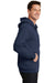 Port & Company PC90ZH/PC90ZHT Mens Essential Pill Resistant Fleece Full Zip Hooded Sweatshirt Hoodie Navy Blue Model Side