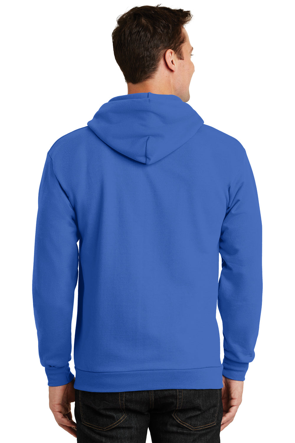 Port & Company PC90ZH/PC90ZHT Mens Essential Pill Resistant Fleece Full Zip Hooded Sweatshirt Hoodie Royal Blue Model Back