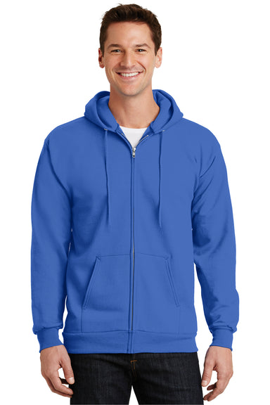 Port & Company PC90ZH/PC90ZHT Mens Essential Pill Resistant Fleece Full Zip Hooded Sweatshirt Hoodie Royal Blue Model Front