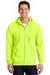 Port & Company PC90ZH/PC90ZHT Mens Essential Pill Resistant Fleece Full Zip Hooded Sweatshirt Hoodie Safety Green Model Front