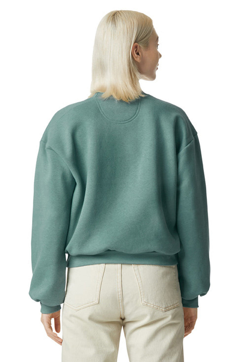 American Apparel RF494 Mens ReFlex Fleece Crewneck Sweatshirt Arctic Green Model Back