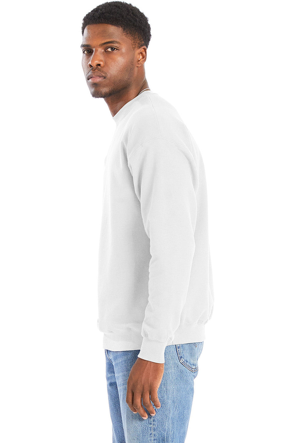 Hanes RS160 Mens Perfect Sweats Crewneck Sweatshirt White Model Side