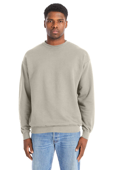 Hanes RS160 Mens Perfect Sweats Crewneck Sweatshirt Sand Model Front