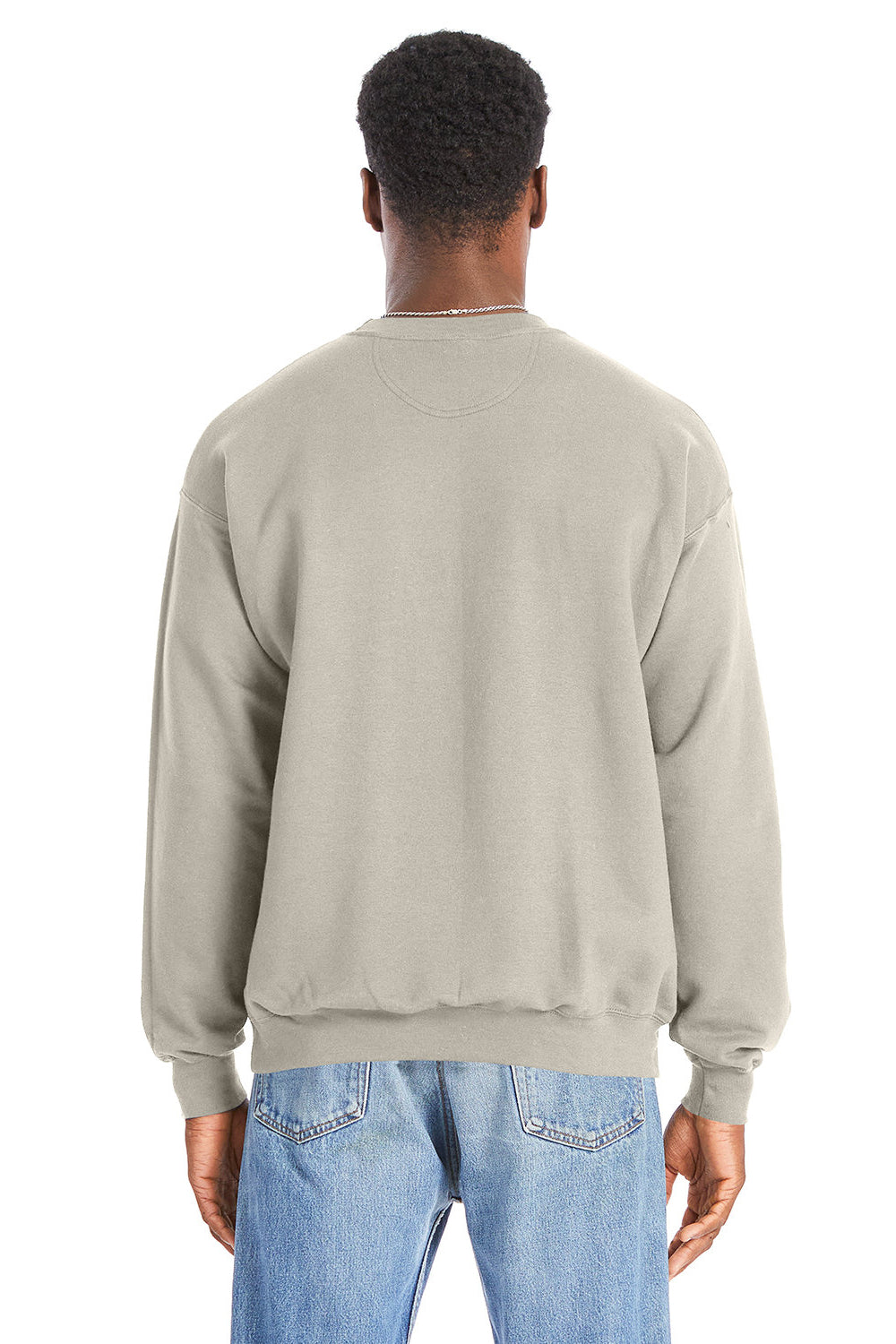 Hanes RS160 Mens Perfect Sweats Crewneck Sweatshirt Sand Model Back