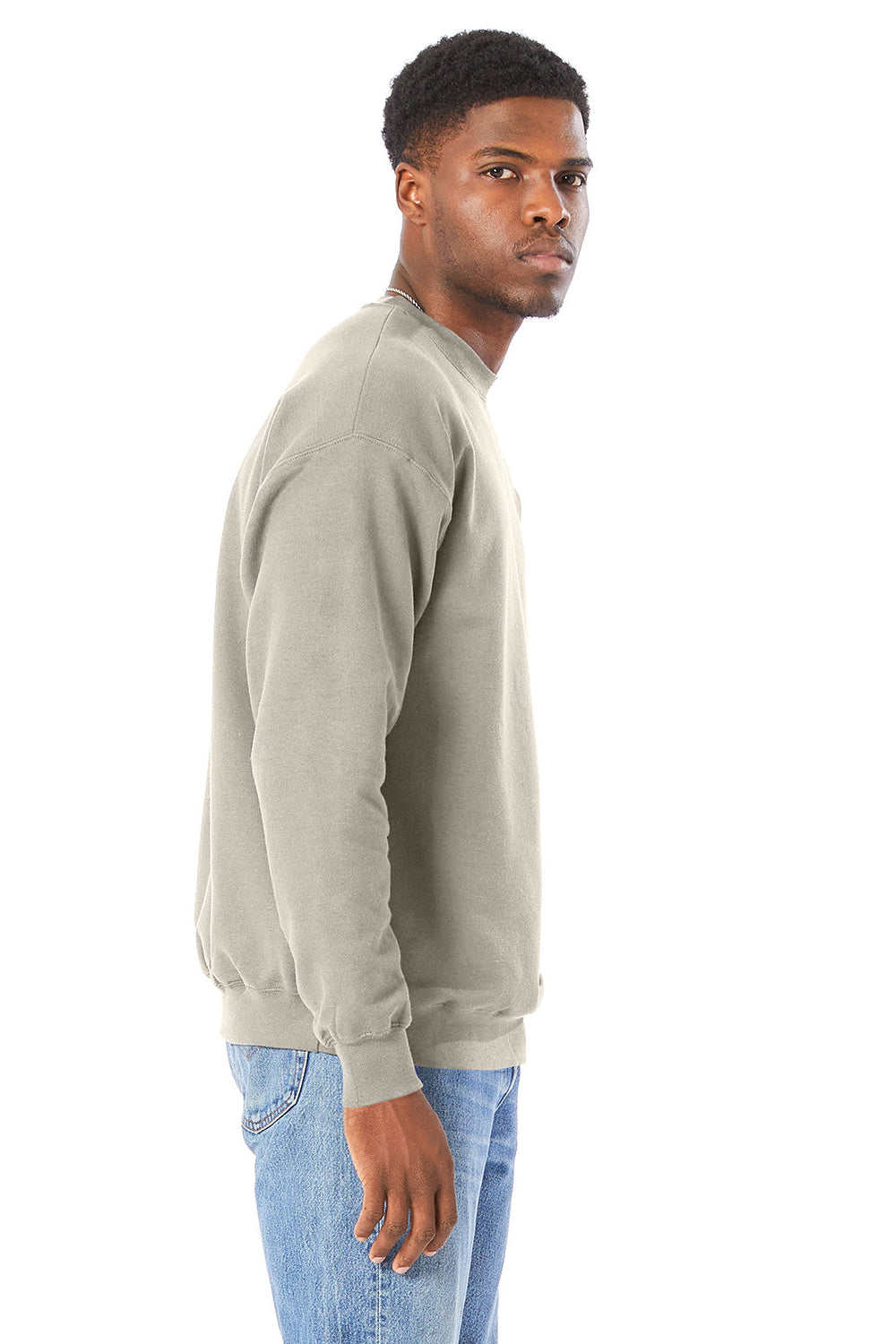 Hanes RS160 Mens Perfect Sweats Crewneck Sweatshirt Sand Model Side