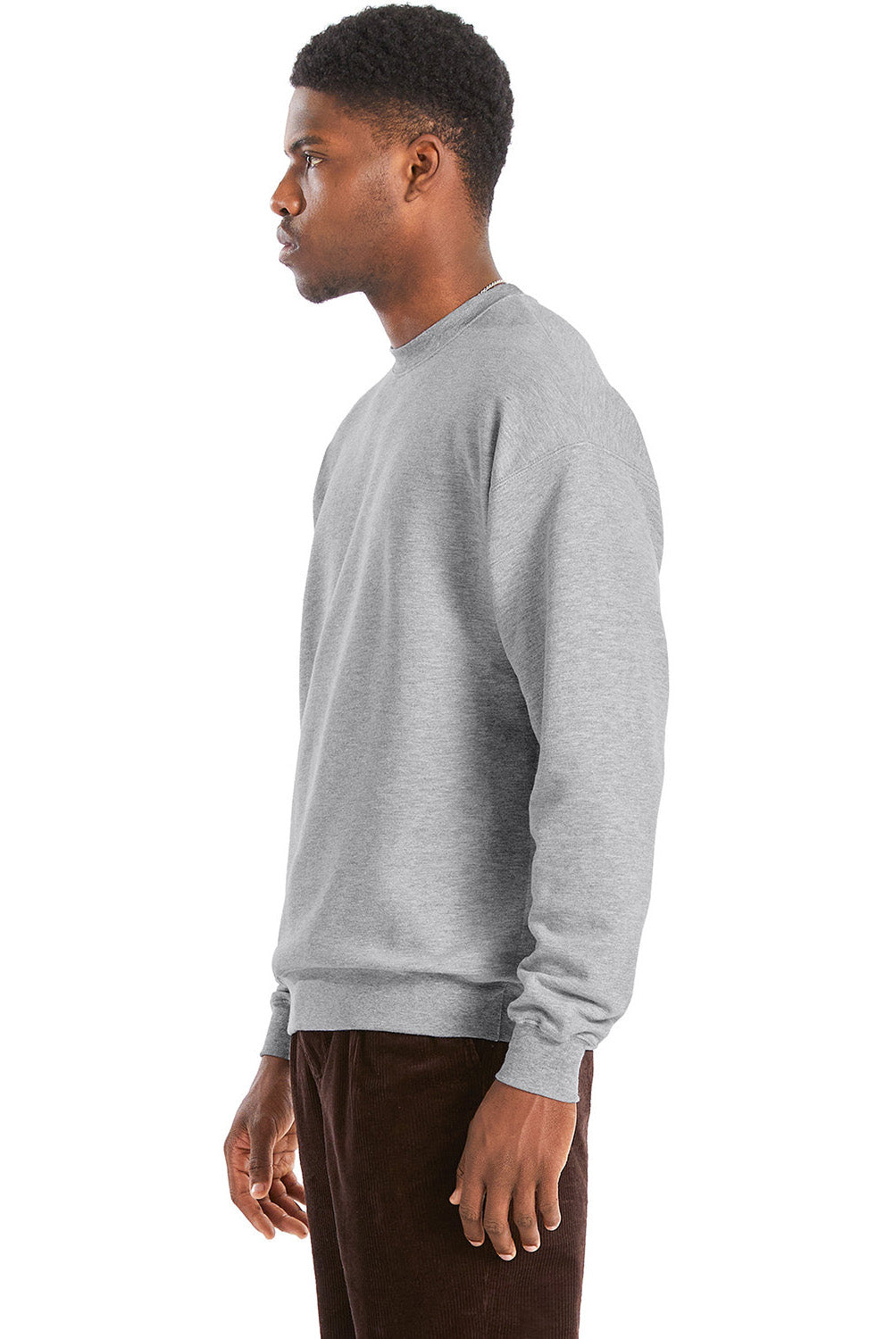 Hanes RS160 Mens Perfect Sweats Crewneck Sweatshirt Light Steel Grey Model Side