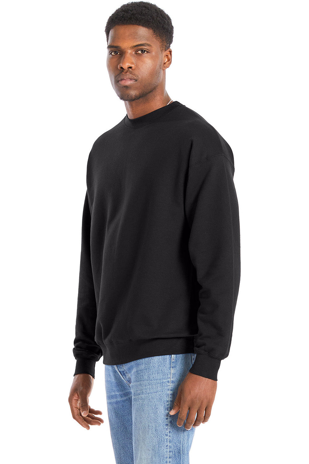 Hanes RS160 Mens Perfect Sweats Crewneck Sweatshirt Black Model 3Q