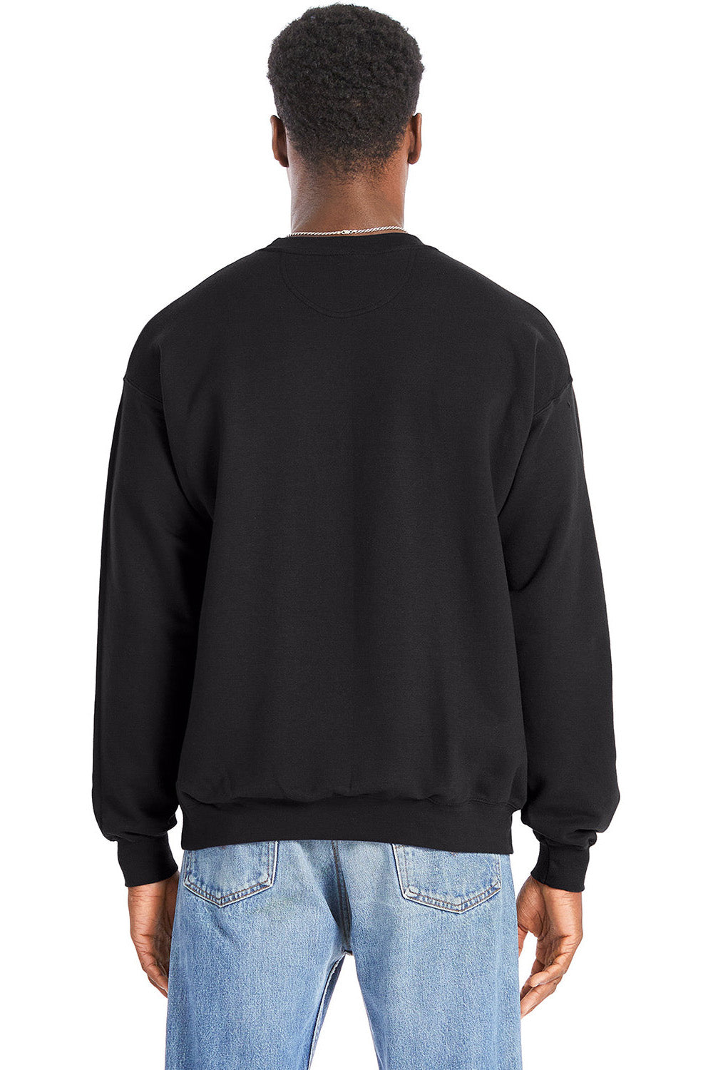 Hanes RS160 Mens Perfect Sweats Crewneck Sweatshirt Black Model Back