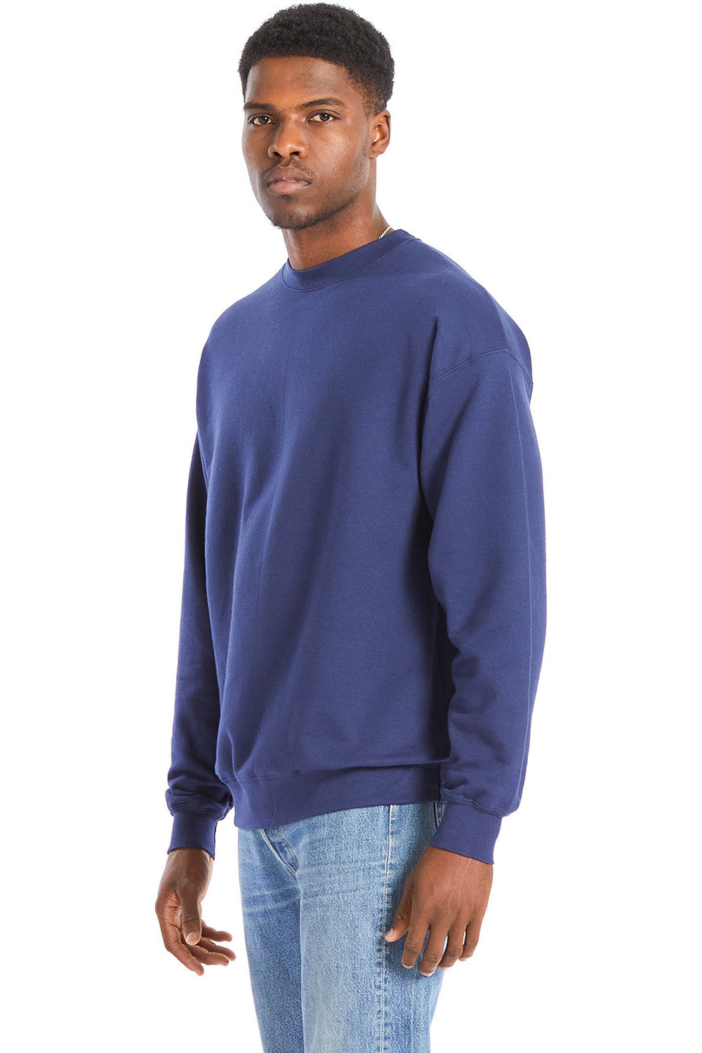 Hanes RS160 Mens Perfect Sweats Crewneck Sweatshirt Navy Blue Model 3Q