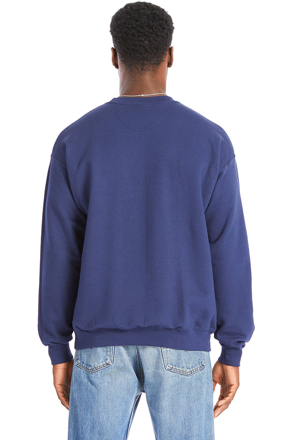 Hanes RS160 Mens Perfect Sweats Crewneck Sweatshirt Navy Blue Model Back