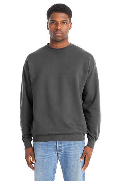 Hanes RS160 Mens Perfect Sweats Crewneck Sweatshirt Smoke Grey Model Front