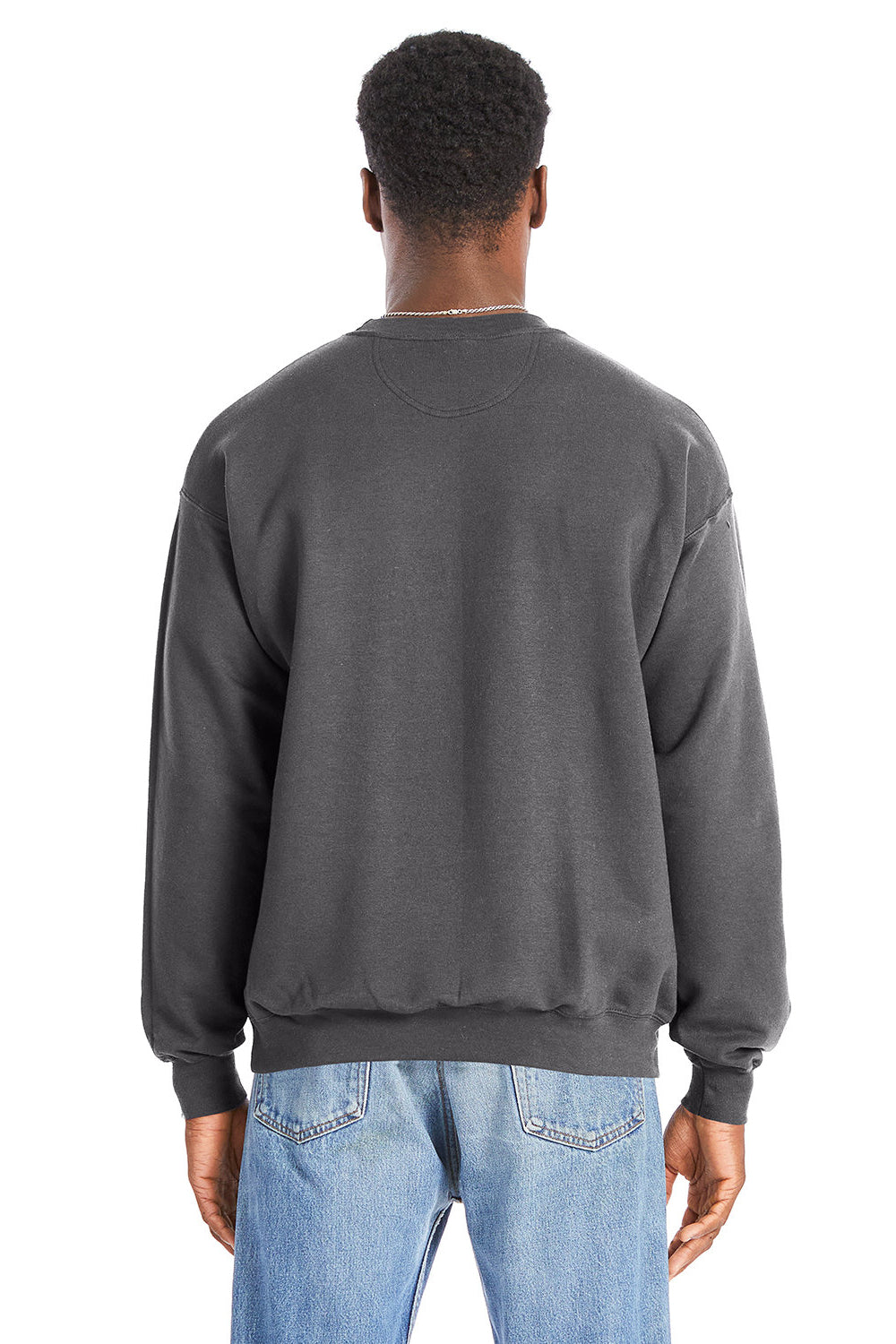 Hanes RS160 Mens Perfect Sweats Crewneck Sweatshirt Smoke Grey Model Back